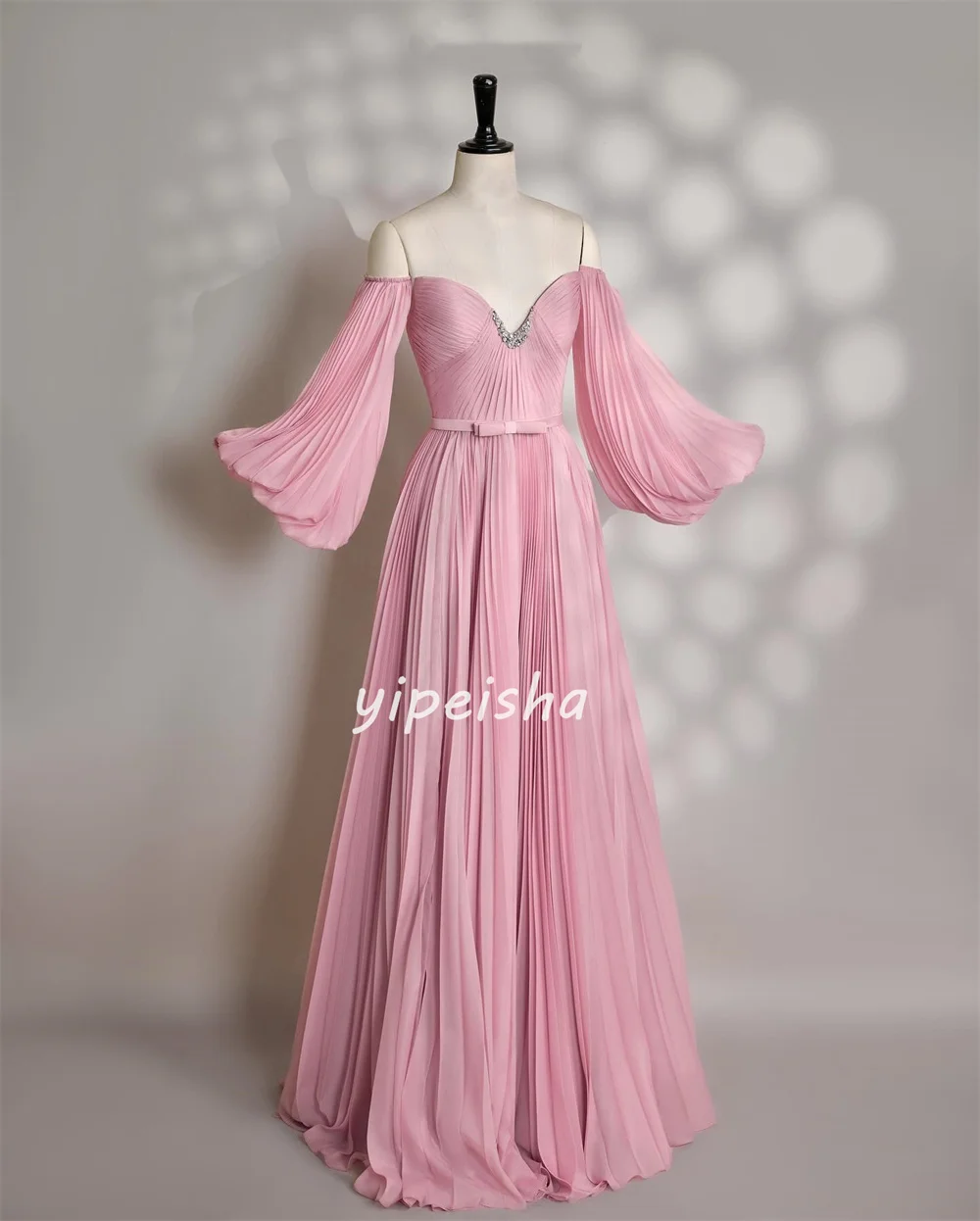 Abiti lunghi eleganti personalizzati in stile moderno con strass in chiffon e fascia dritta con scollo a cuore Abiti da cerimonia su misura Moda formale