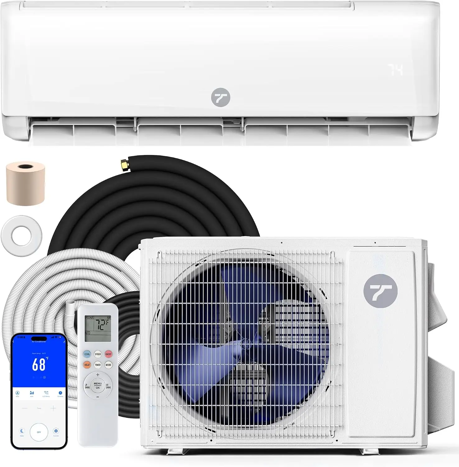 Quiet Ductless Mini Split Air Conditioner 12000 BTU 115V 22 SEER2 AC and Heat Pump R32 Refrigerant WiFi Smart Control Up to 750 Sq Ft Includes Indoor Outdoor Units Installation Kit