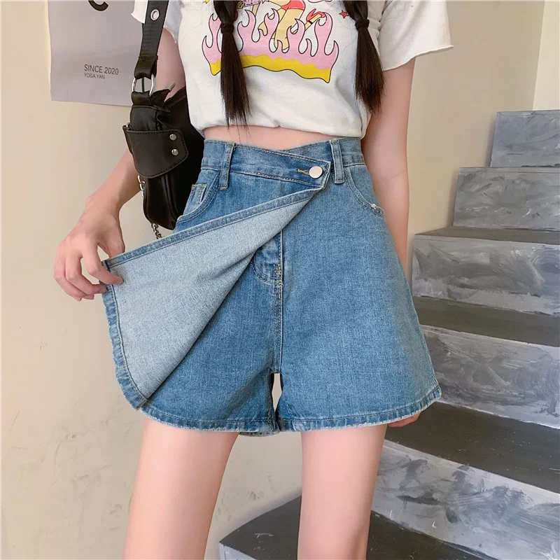 

High Waist Denim Skirt Thin Wide Leg Short Pants for plus Size Women Summer Loose Slimming Design A-Line Sexy Girl Jeans