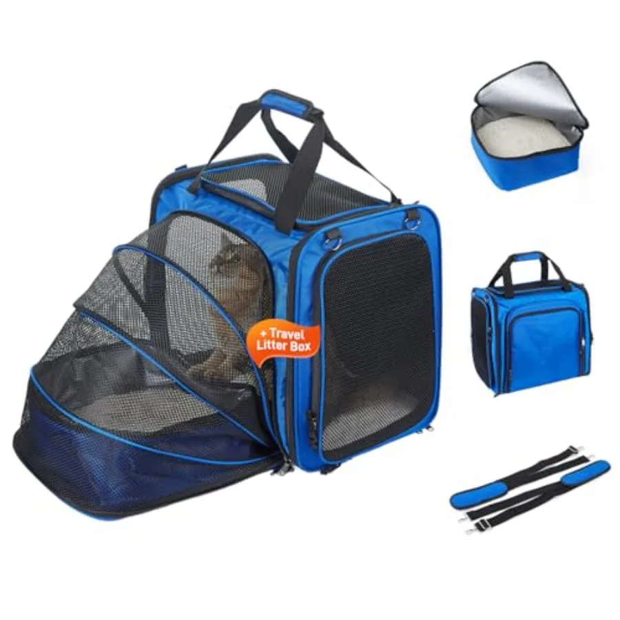 

Expandable Cat Carrier with Litter Box Extra Large Cat Carrier for Car Travel 17.3"x16.2"x13" Portable Soft-Sided Pet Carrier L