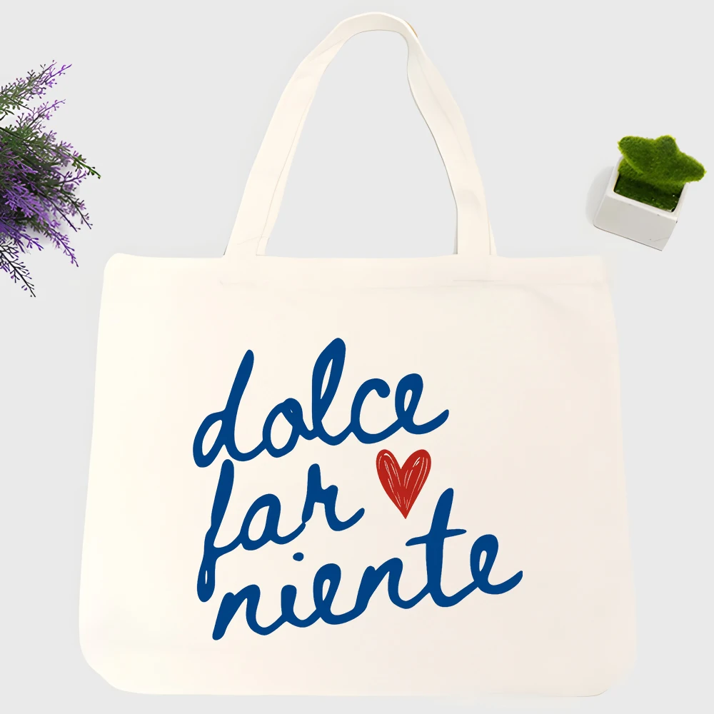Men's handwritten text with heart graphic canvas tote bag, casual style for daily shopping and weekend outings