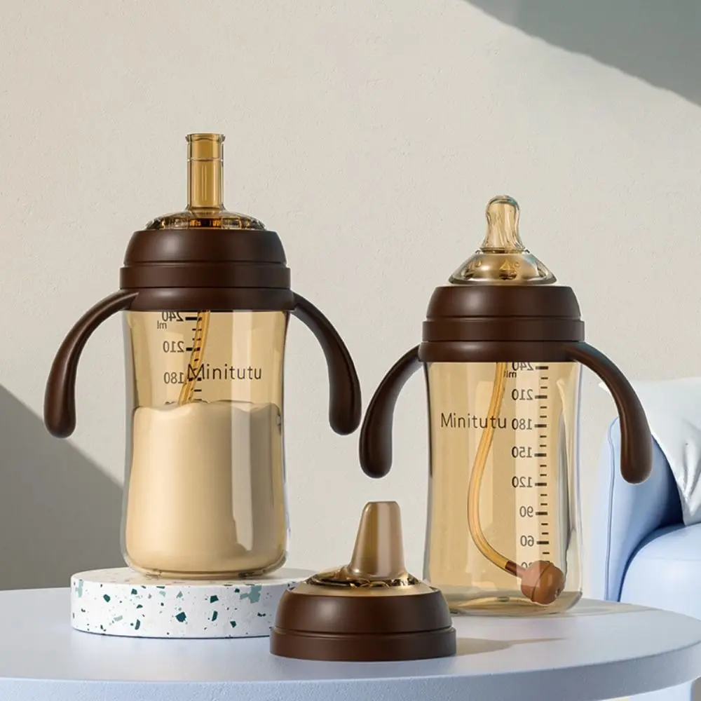 High capacity 240ml/300ml Straw Cup 5CM Wide Neck PP Material Milk Bottle Anti-Colic BPA Free Feeding Bottle Baby Kids