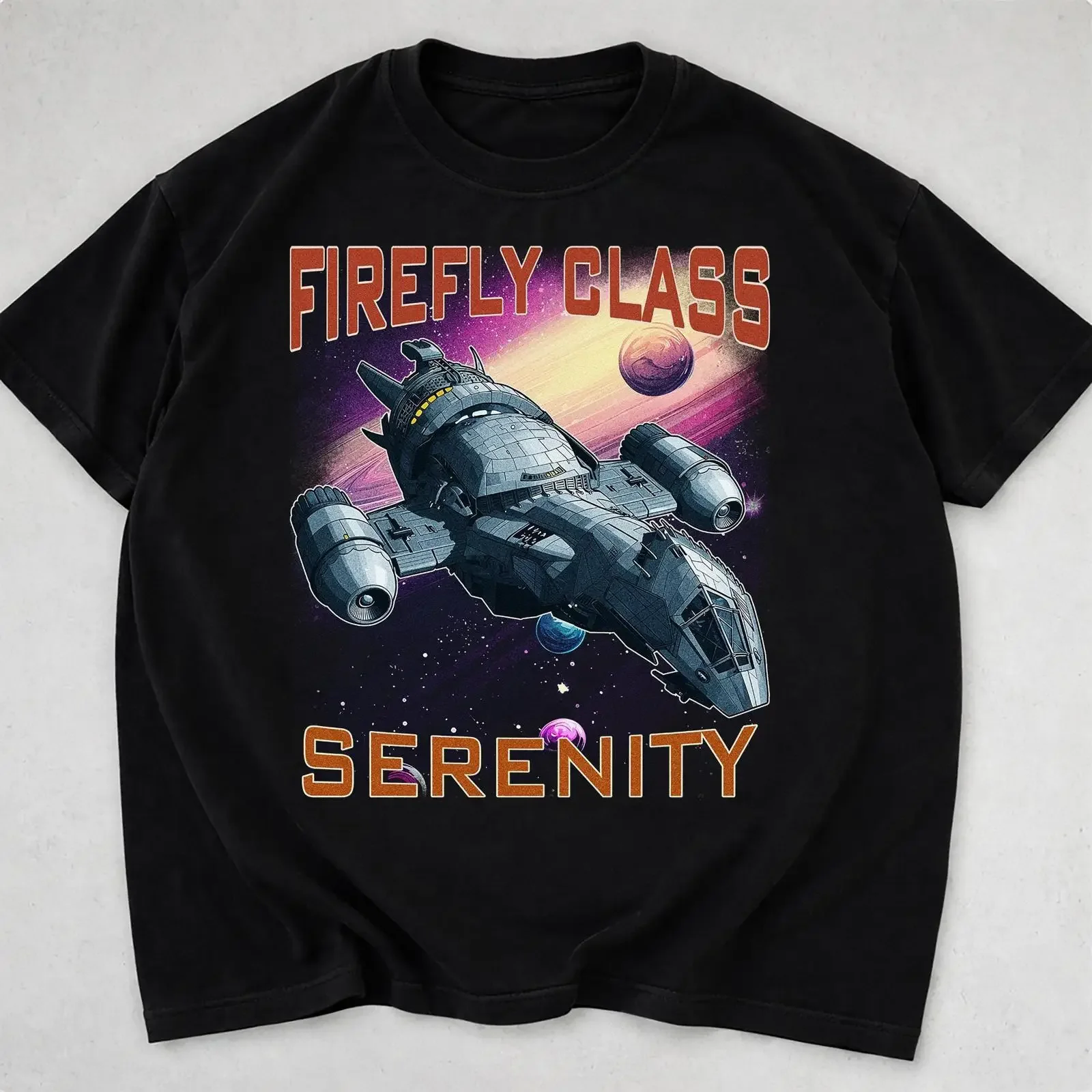 Firefly Class Serenity Spaceship T Shirt Sci Fi Space Western  vintage Washed Stylish designer clothes Slightly fashion Unisex