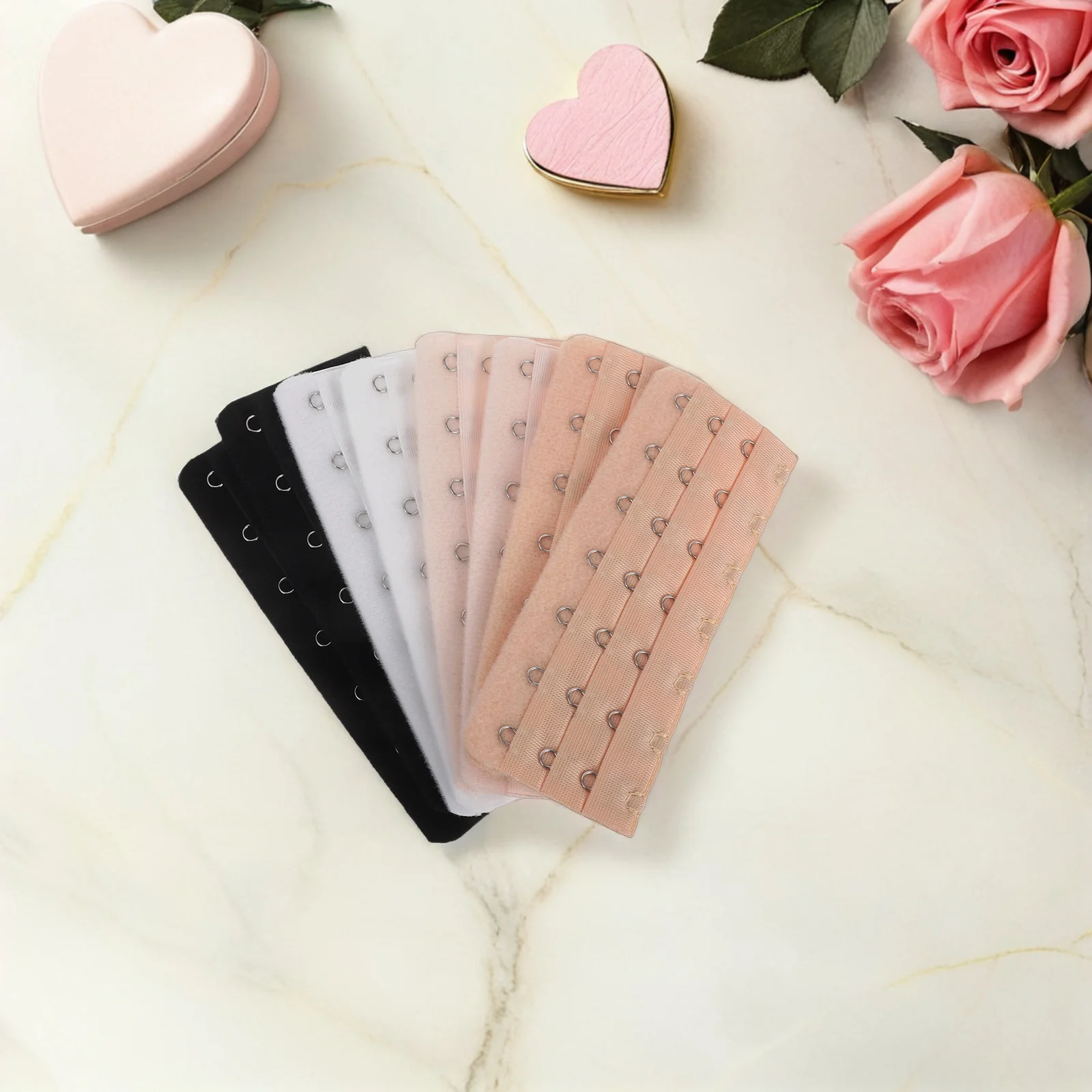 

8pcs Bra Extender 3 Rows 7 Hooks Stainless Steel Durable Adjustable Lingerie Extension For Maternity Shapewear Bustier Black