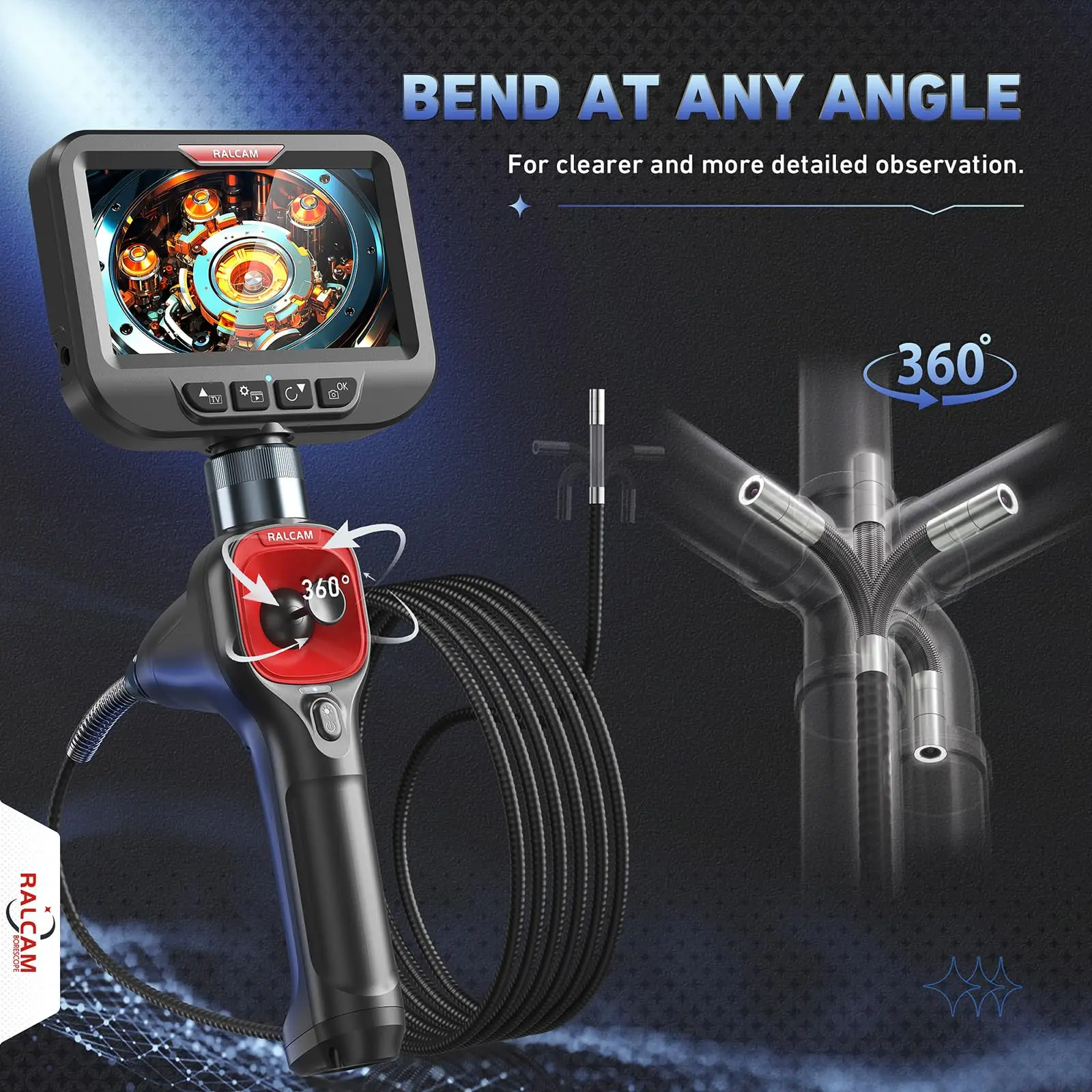 

360° Joystick Articulating Borescope 6.2mm IP67 Waterproof Probe 4 Ways IPS Automotive Endoscope Inspection Camera