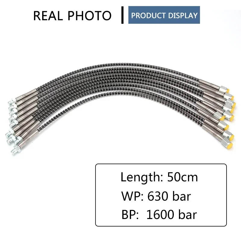 Selang nilon tekanan tinggi 50cm dengan pembungkus pegas M10x1 benang PCP pneumatik isi ulang udara 40Mpa 400Bar 6000psi bagian pompa udara