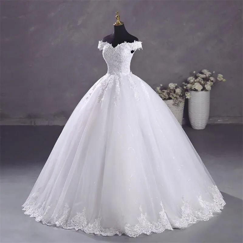 Ashley Gloria Pure White Wedding Dresses Elegant Boat Neck Ball Gown Simple Vestido De Noiva Plus Size Robe De Mariee