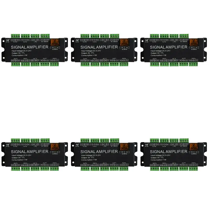 6Pack X(8CH LED Strip Signal Amplifier, WS2812 5V SPI TTL Signal Output for WS2811 WS2815 WS2813 SK6812 Pixels DC5-24V