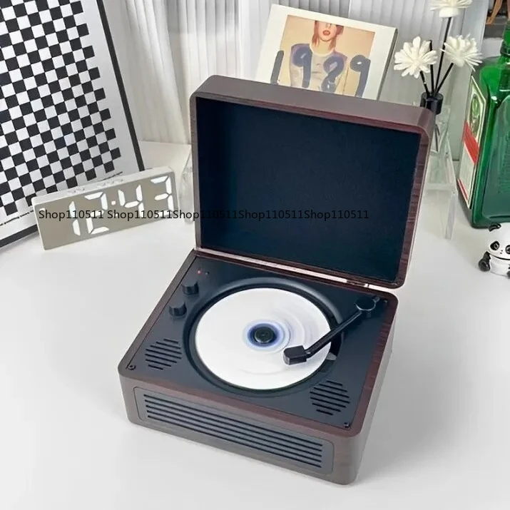 آلة تشغيل ألبوم الأقراص المضغوطة الرجعية، صوت بلوتوث، مكبر صوت متكامل، سجل قرصي، هدية عيد ميلاد #5