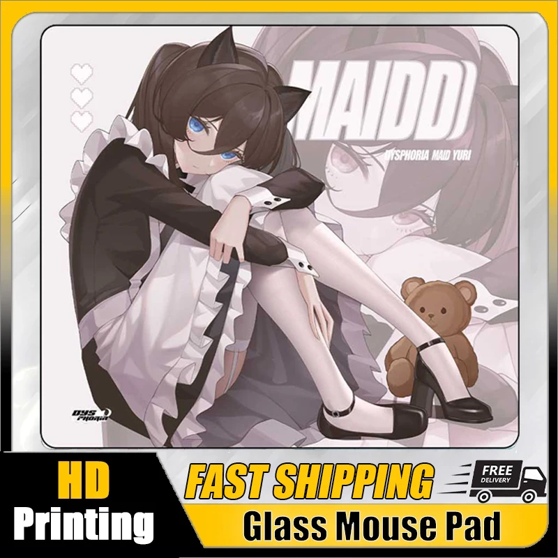 Japanese Anime Maid Role Y2K Glass Gaming Mouse Pad Smooth Frosted Surface Desk Mat Tempered Upgrade FPS Office Mousepad Esports
