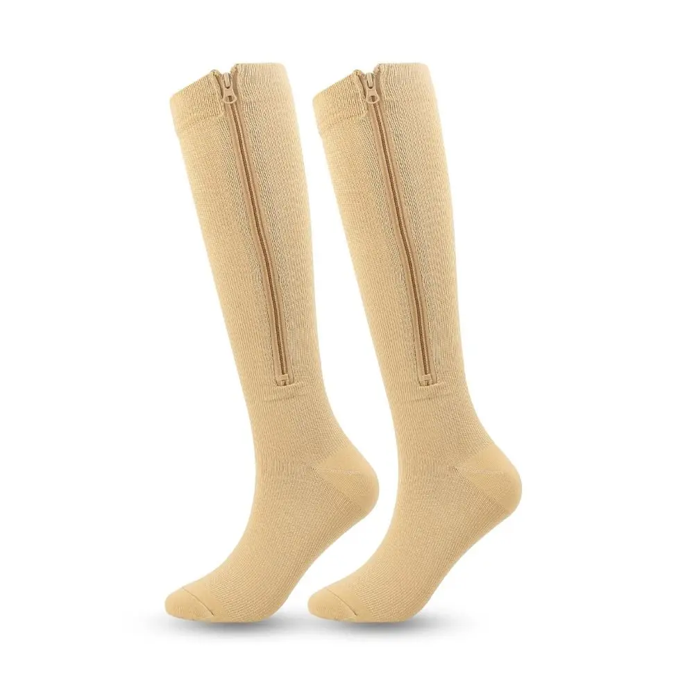 Nylon Compression Zipper Socks Stockings Colour of Skin Varicose Veins Socks Calf Stretch Socks Closed Toe