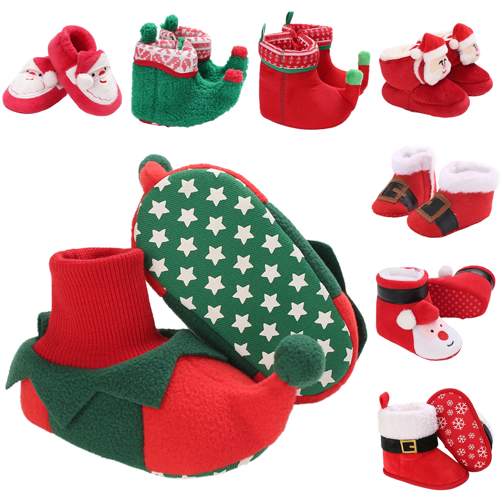 

Infant Baby Boys Girls Christmas Santa Claus Shoes Winter Warm Fleece Booties Soft Cozy Slippers Sock Shoes Kids Cosplay Costume