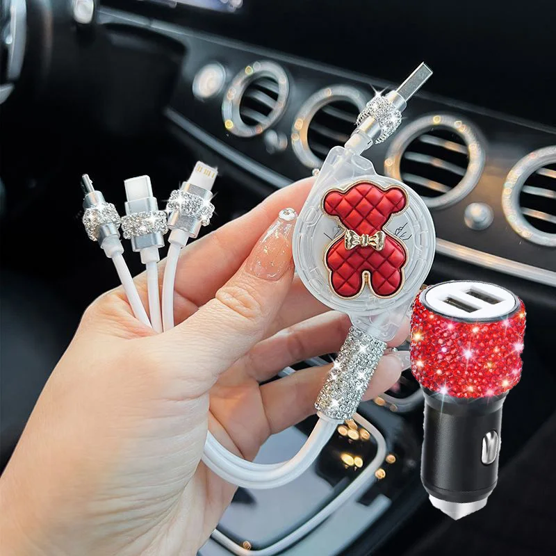 Dual Port Bling USB Car Charger Crystal Diamond Phone Fast Charging Socket Multiport Adapter Glitter Decoration Plug with Hammer