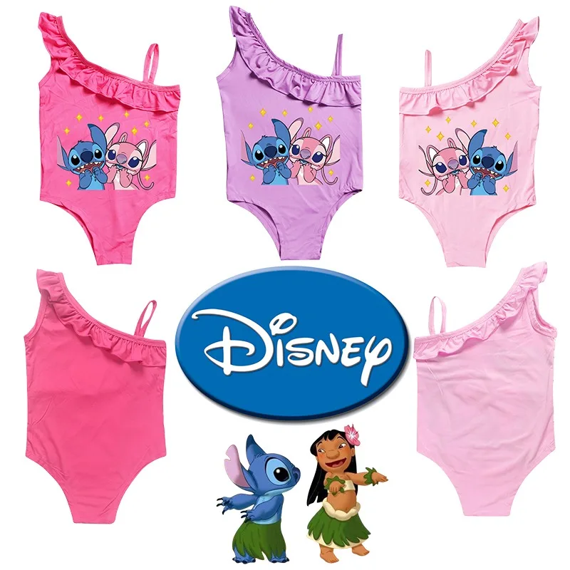 Disney Stitch Girls\' Swimsuit Anime Stitch Set Children\'s Bikini One Piece Sportswear Youth Fashion Swimsuit Princess Beach Suit