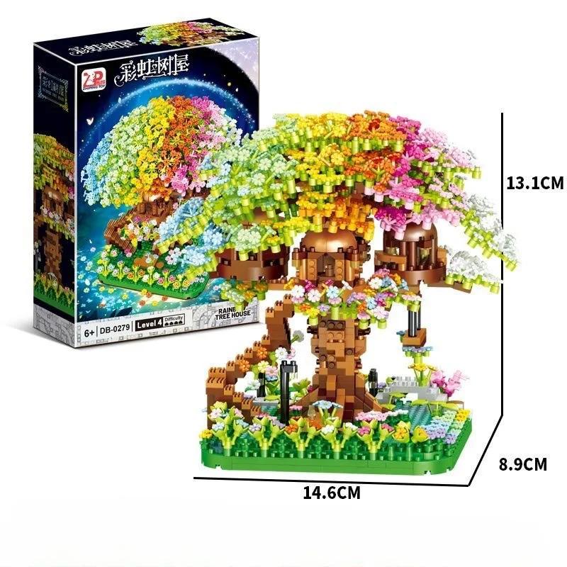 Briques de construction d'arbre de fleur d'arc-en-ciel pour enfants, blocs de bricolage, ornements de maison, jouets pour filles, cadeaux d'anniversaire