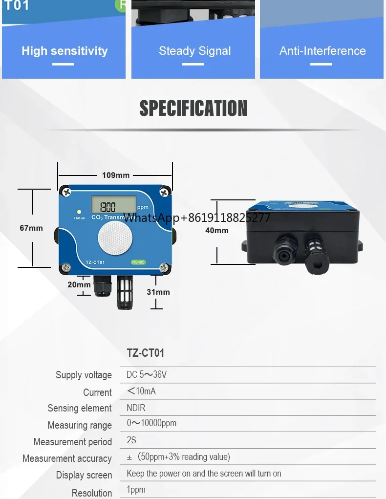 เซ็นเซอร์ CO2ดิจิตอล ndir Modbus-RTU แบบ RS485มาตรฐานสำหรับเรือนเพาะปลูกเพื่อการเกษตร