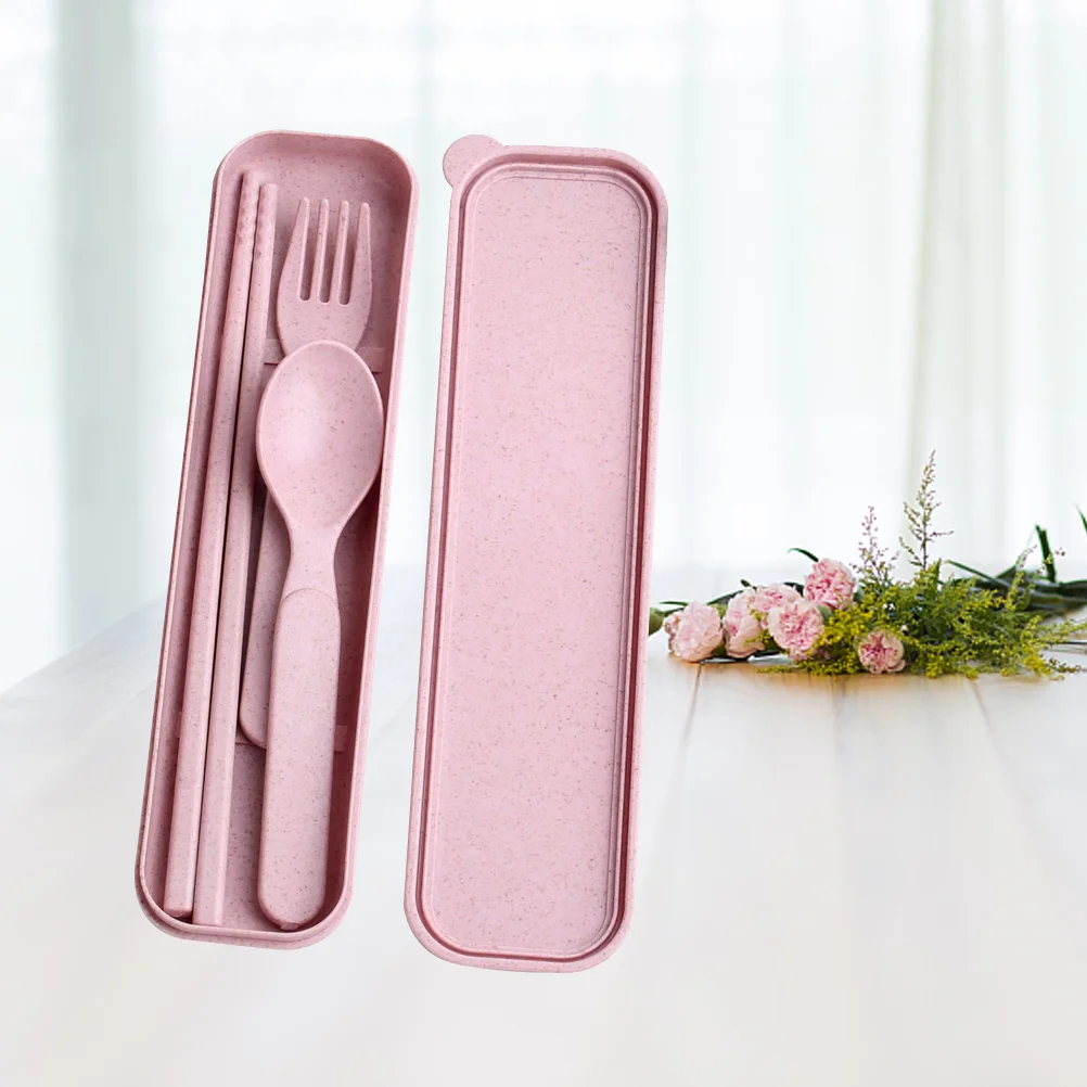 3-Piece Spoon Chopsticks Fork Utensil Set Travel Camping Tableware for Kids (Pink) spoon chopsticks set