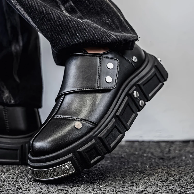 

Men's Platform Derby Shoes Chunky Sole Big Head Design Punk Style Leather Oxfords Gothic Fashion