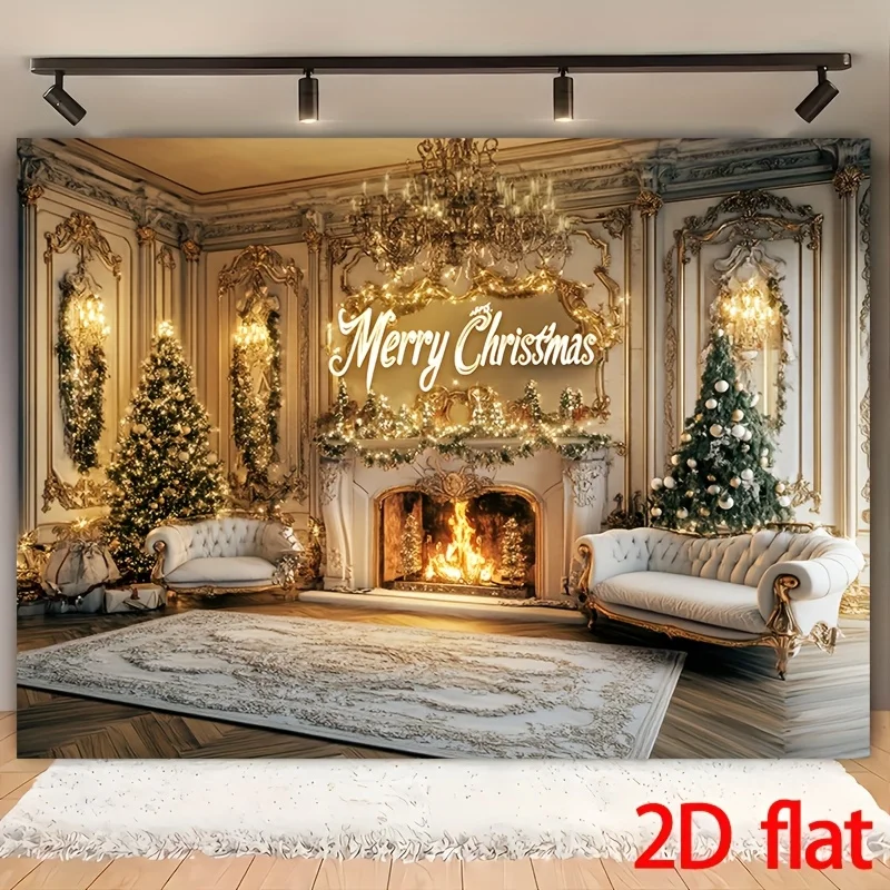 2D-flaches 1-weihnachtliches, wunderschönes Wohnzimmer-Hintergrundtuch, Partybanner, Polyestermaterial mit Weihnachtsatmosphäre
