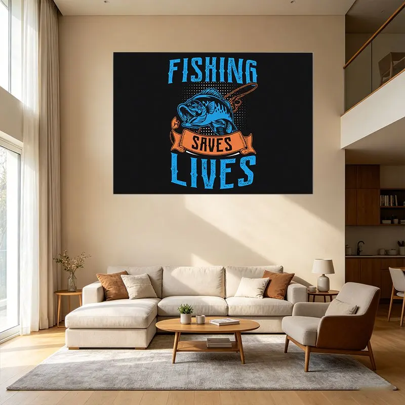 Fishing Saves Lives Inspirational Wall Tapestry Tapestry Decor for Man Cave Fishing Lover Gift