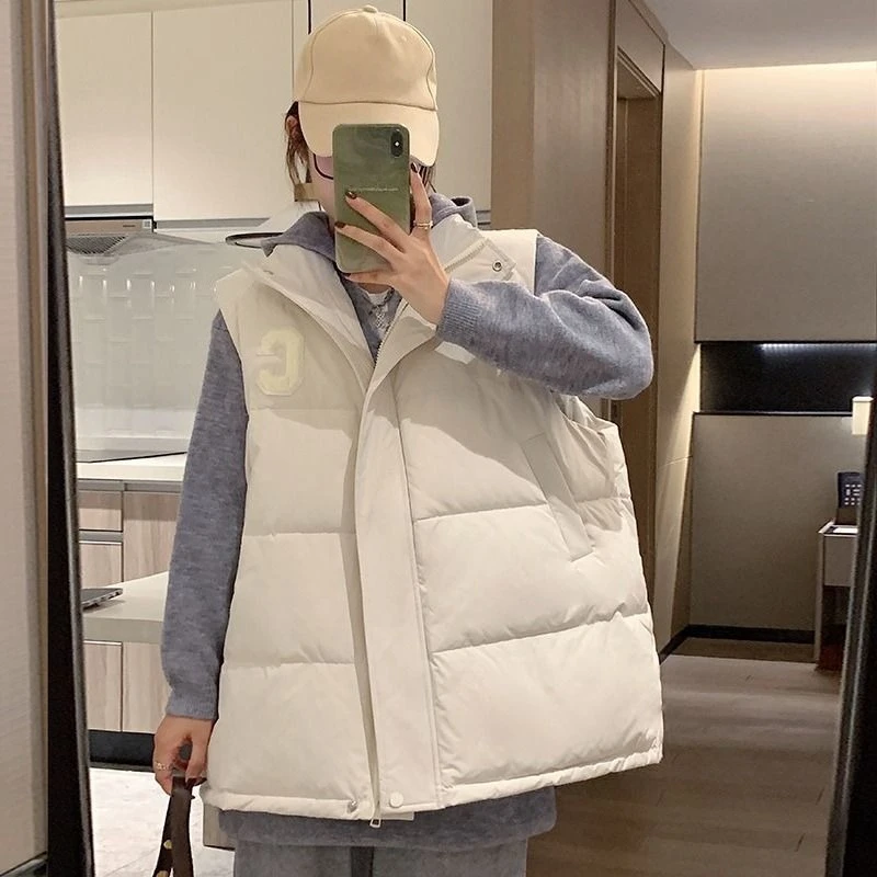 

2025 New Women's Down Cotton Vest Autumn Winter Casual College Style Oversized Cape Jacket