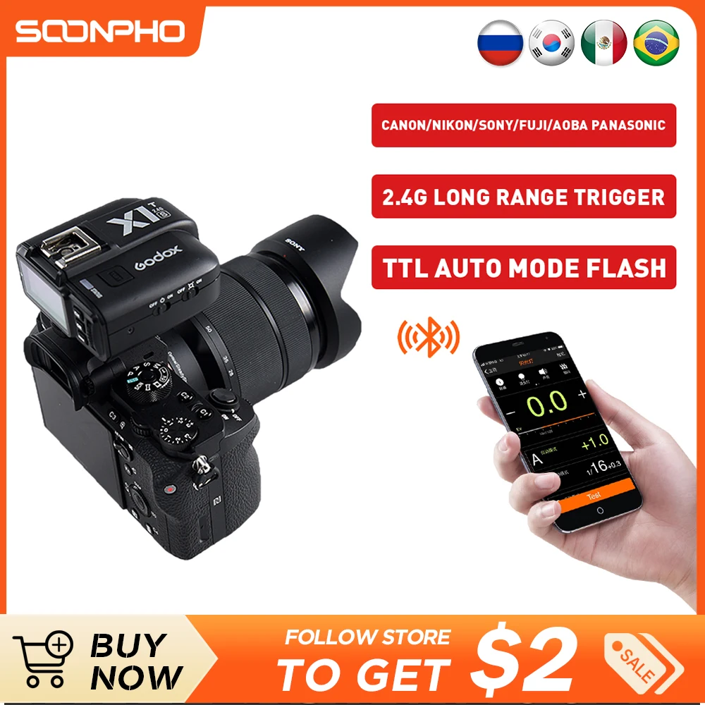 Godox X1T-F/O Flash Transmitter 1/8000s HHS TTL Wireless 2.4G Flash Trigger For Fuji Olympus + X1R Receiver For Sony Canon Nikon