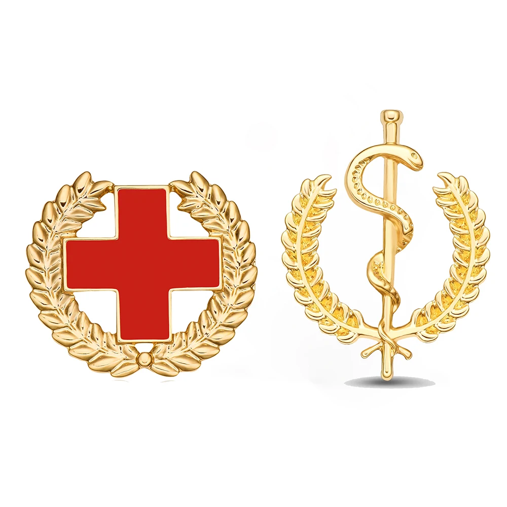 

First Aid Medical Snake Stick Pins Medicine Metal Brooch Delicate Gorgeous Jewelry Hat Coat Lapel Badge Doctor Nurse Gifts