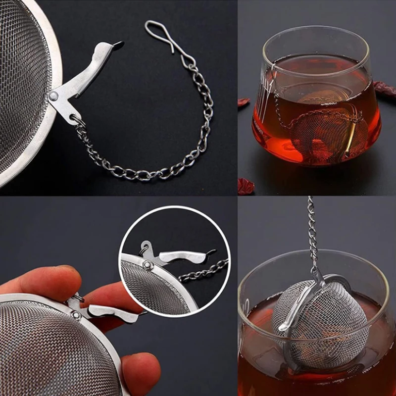 new Stainless Steel Tea Infuser Sphere Locking Spice Tea Ball Strainer Mesh Infuser Tea Filter Strainers Kitchen Accessories