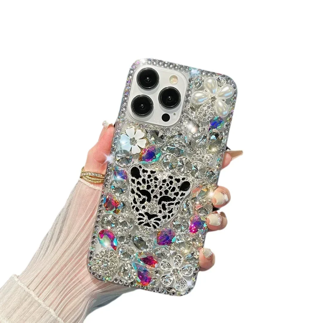 Luxury Glitter Diamond Leopard Head Rhinestone Phone Case for Huawei P50 P60 Pro Mate 50 60 For Honor 80 90 100 Pro