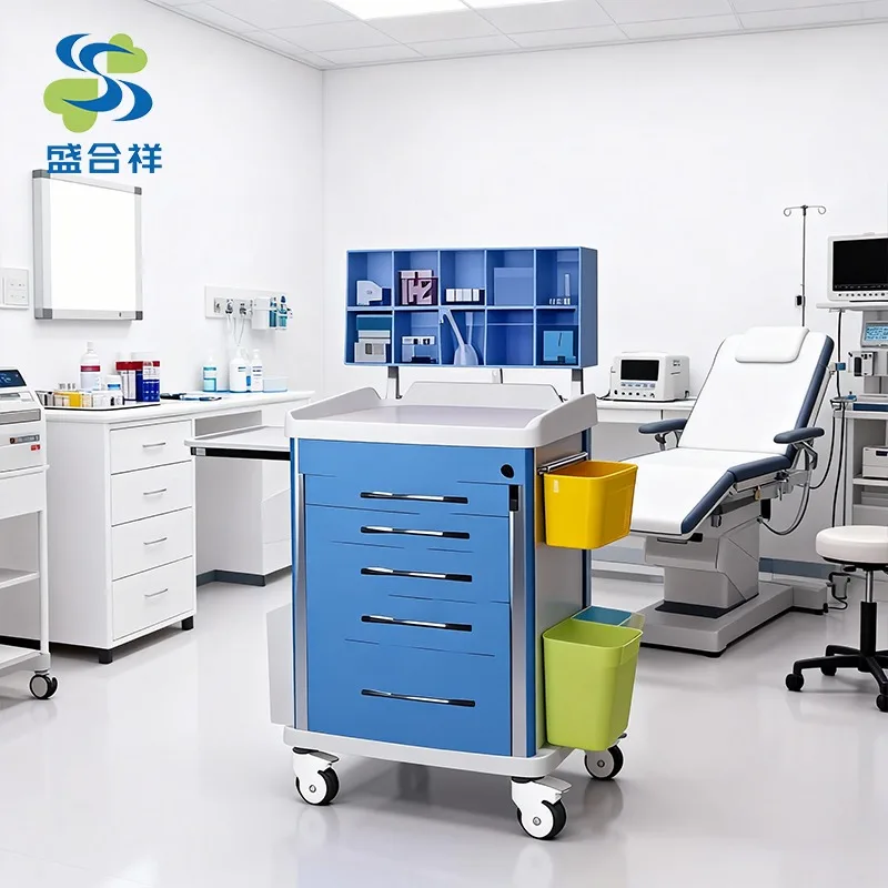 Mobile Medical Cart Multi-Function Aluminum Alloy ABS Plastic Anesthesia Trolley Efficient Storage Hospital Workshop Kitchen