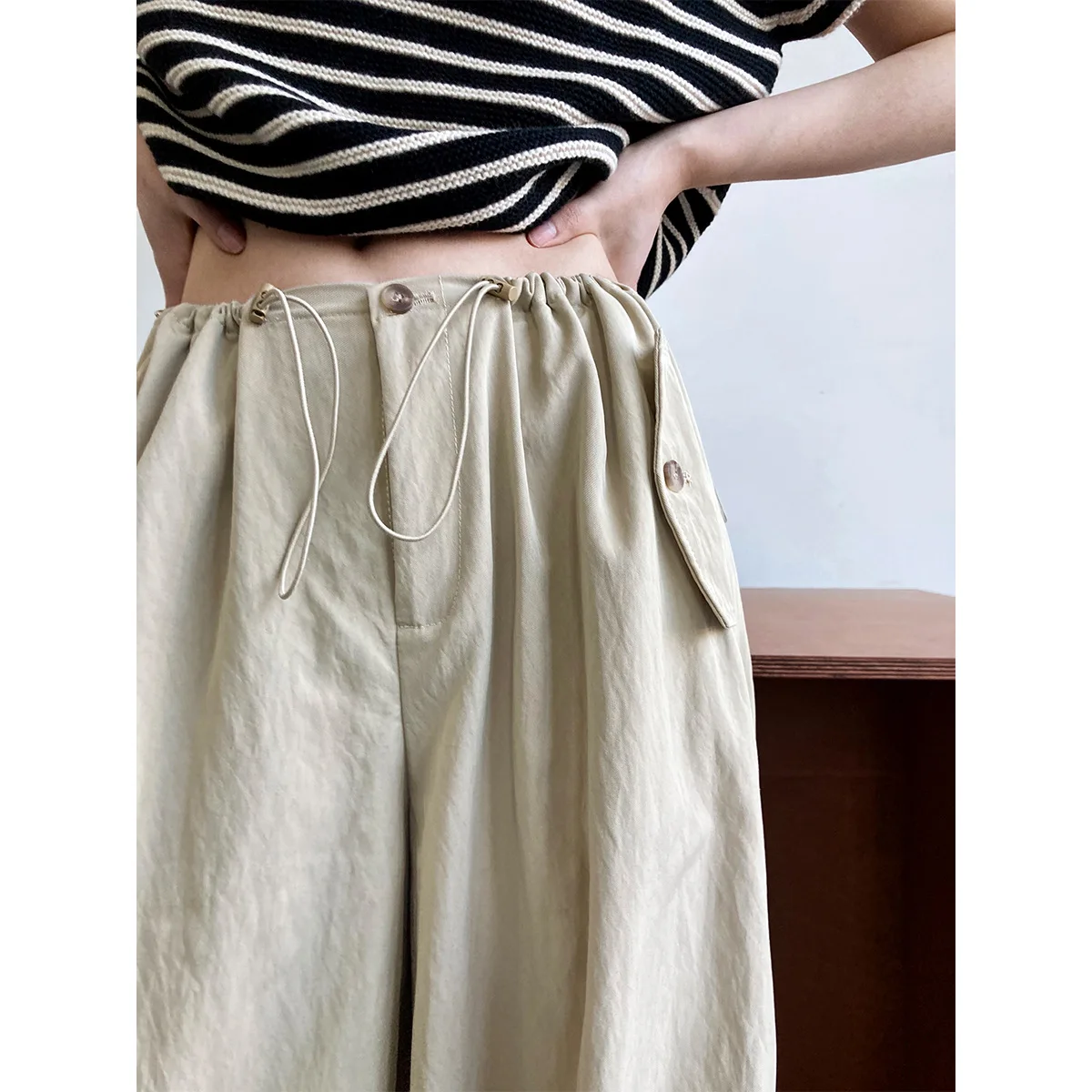 

Women Clothes Fashion Casual Solid Color Simple Pants 2024 Summer New Elastic Waist Overall Loose All Match Wide Leg Pants