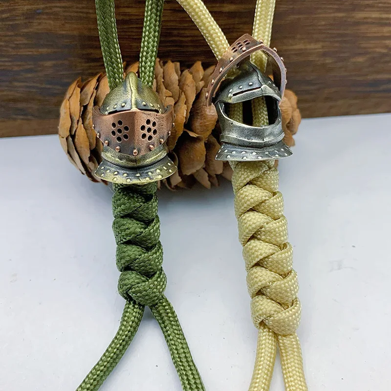 Openable Medieval Armor Warrior Helmet Brass Paracord Woven Lanyard Pendants Ancient Roman Knight Mask Knife Beads Outdoor EDC