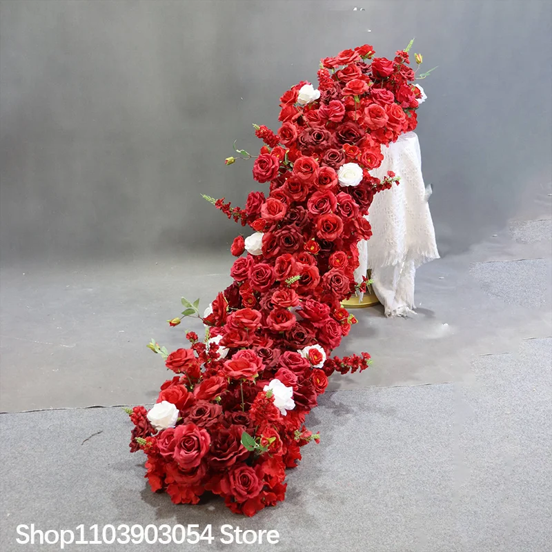 Weiße Rosen-Kunstblumen-Läufer, Hochzeits-Hintergrund-Dekoration, Blumenball-Arrangement, Blumenreihe, Dekorationsartikel für Bankette, Partys und Events – Detail 4
