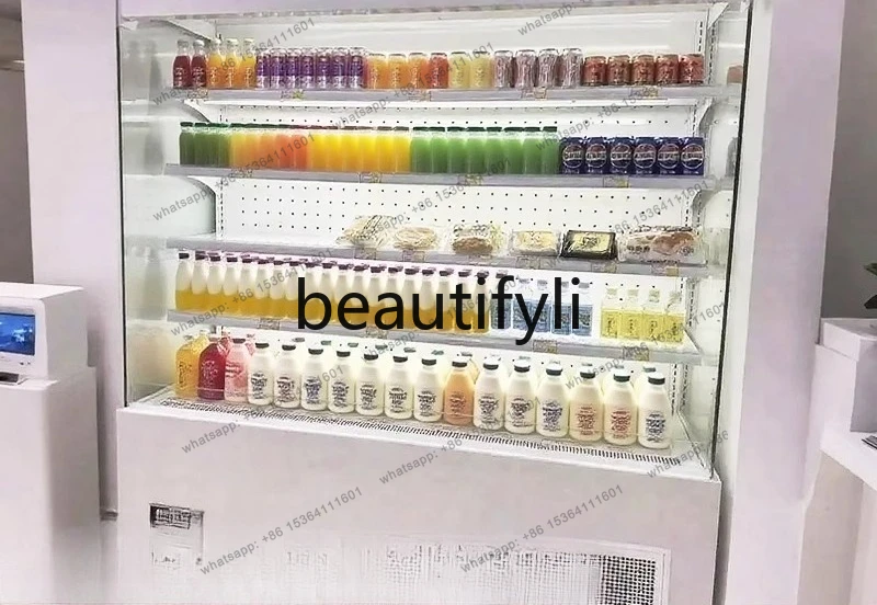 open type, cake and beverage refrigerated display cabinet vertical type, fresh-keeping air curtain cabinet large capacity