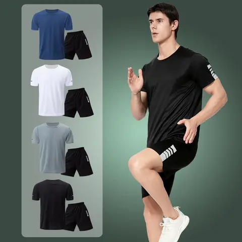 2-pack europeisk och amerikansk storlek HERR Kortärmade shorts HERR Casual T-shirt Joker Löpning Fitness Tvådelad dräkt 10 best sales polotröja - №9