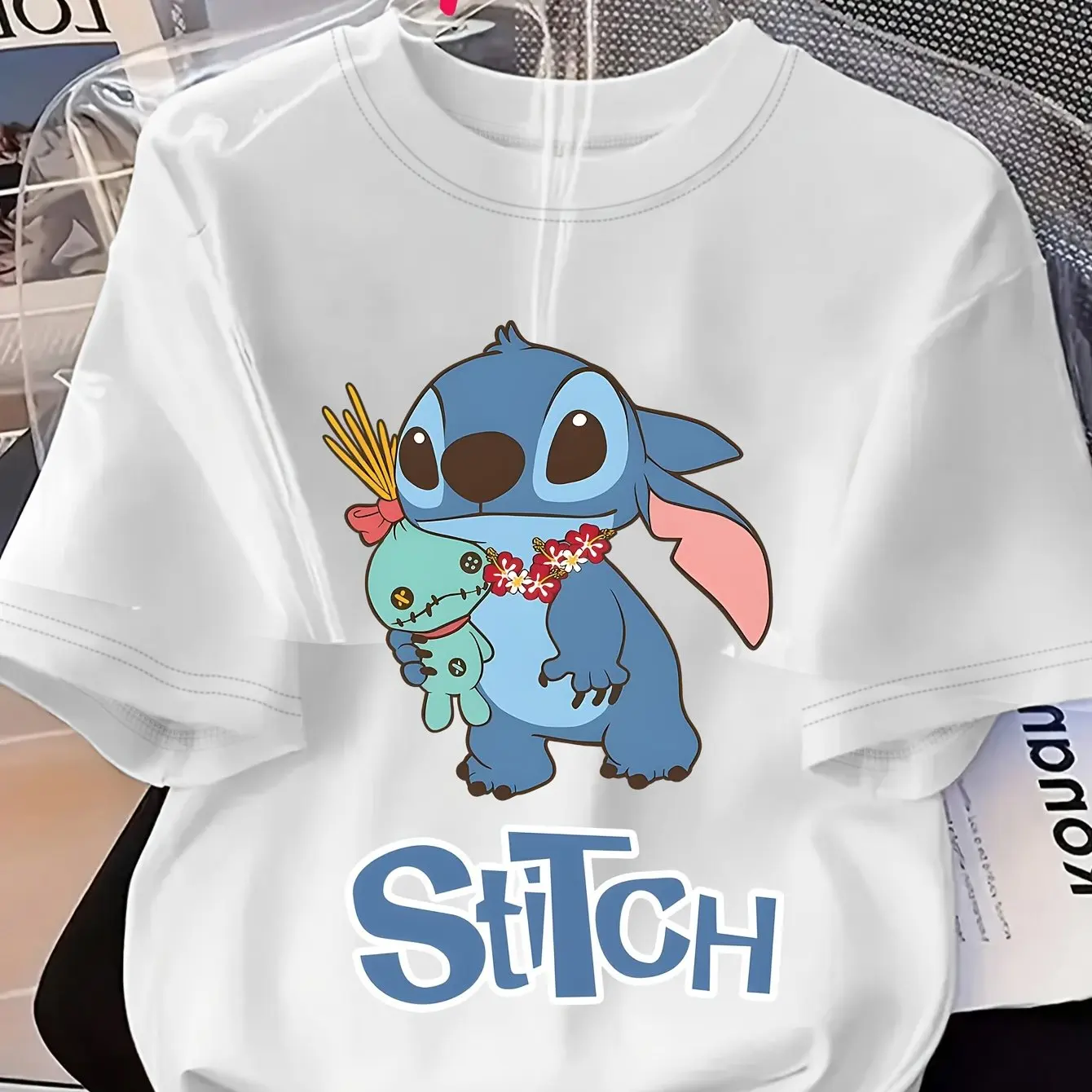 Disney Stitch Pattern T-Shirt Cotton Men's Women Streetwear Casual Trendy Oversized Loose Short Sleeve Unisex Event Outfit