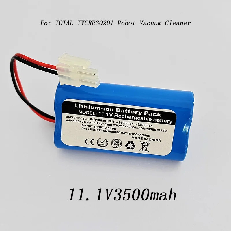 Rechargeable Type Li-ion Battery 11.1V 10.8V 2600mAh 3200mAh 18650 3S1P For TOTAL TVCRR30201 Robot Vacuum Cleaner Battery Pack