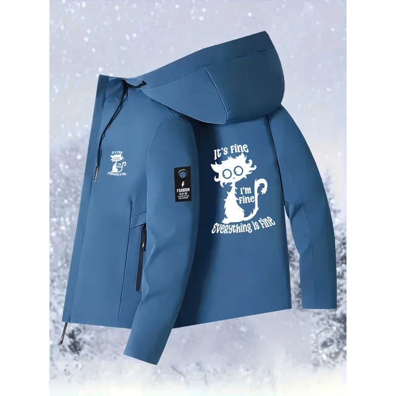 New spring and autumn couple's windbreaker with cat print，All-weather windproof outdoor mountaineering jacket for men and women