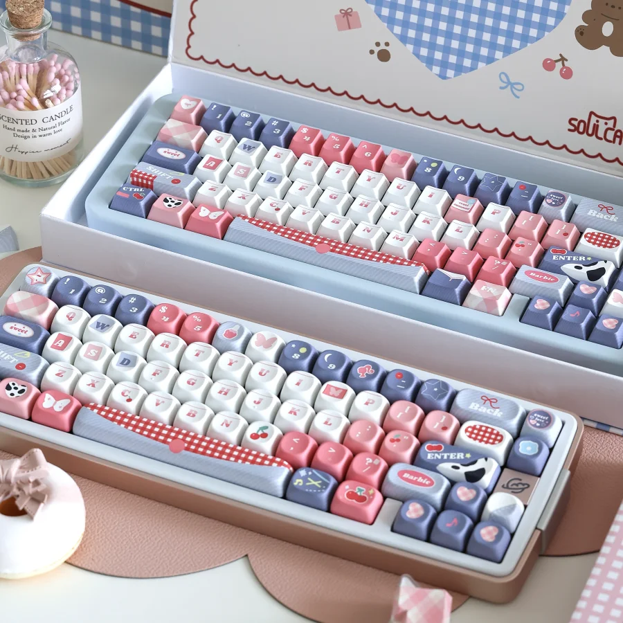 Imagem -04 - Cowboy Sweetheart Keycaps Moa Cherry Sublimação de Calor Material Pbt 137 Teclas Rosa Bonito Azul Espaço Dividido 7u Alice Layout Keycaps