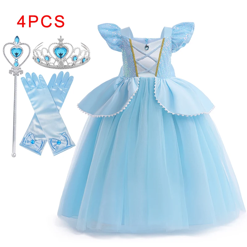 Girls Cinderella Princess Dress Kids Snow White Blue Party Dresses Cosplay Costume Kids Fashion Birthday Tutu Gown Holiday Wear