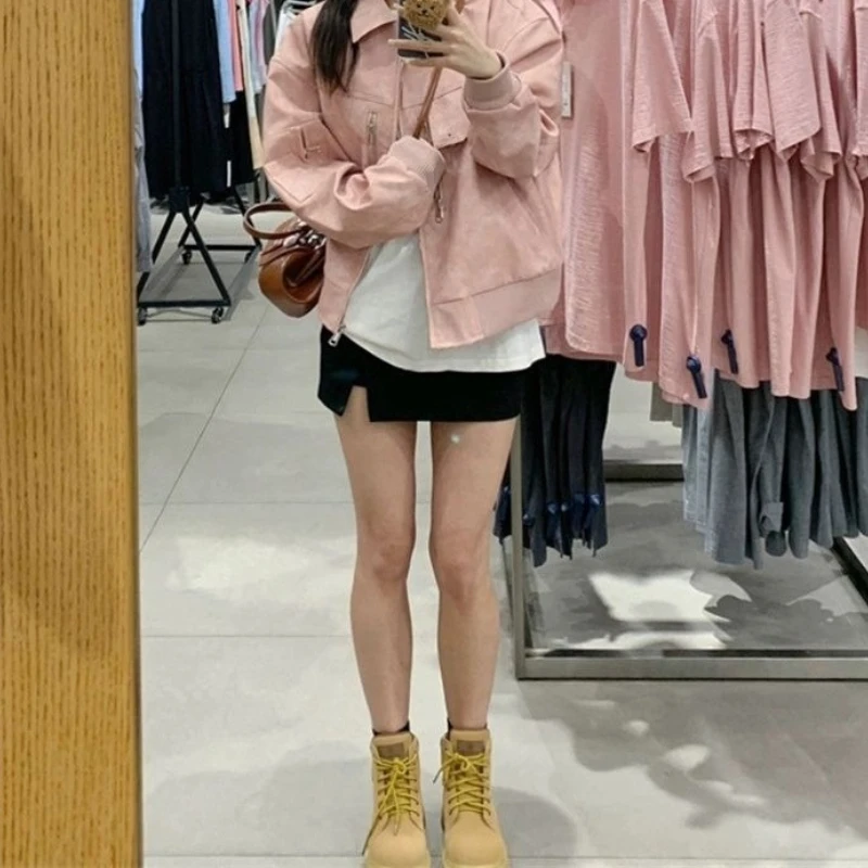 Jaket Kulit American Sweet Wind Tooling Desain Musim Semi dan Gugur 2025 Jaket Wanita Model Lokomotif