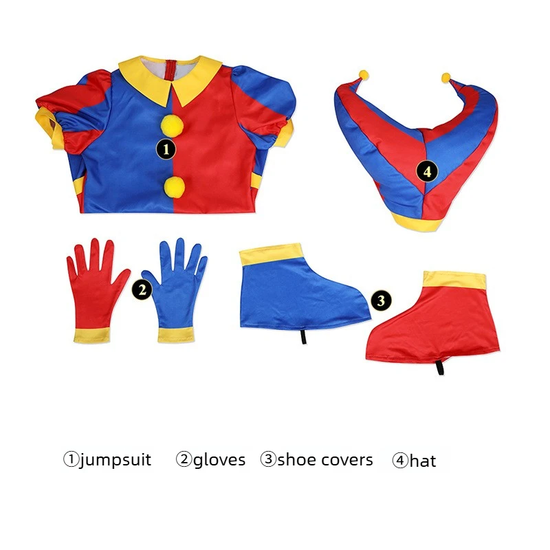 

Game Pomni Cosplay Costume Anime Circus Pomni Roleplay Suit with Hat Gloves Halloween Carnival Party for Women Men Kids Costumes