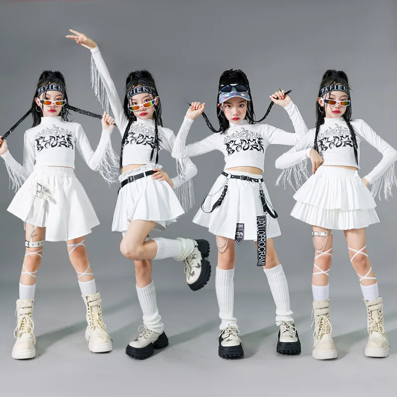 Kids Hip Hop Sets K-pop Crop Top Cargo Pants Pleated Skirts Girls Streetwear Children Jazz Costume Elegant Street Dance Clothes
