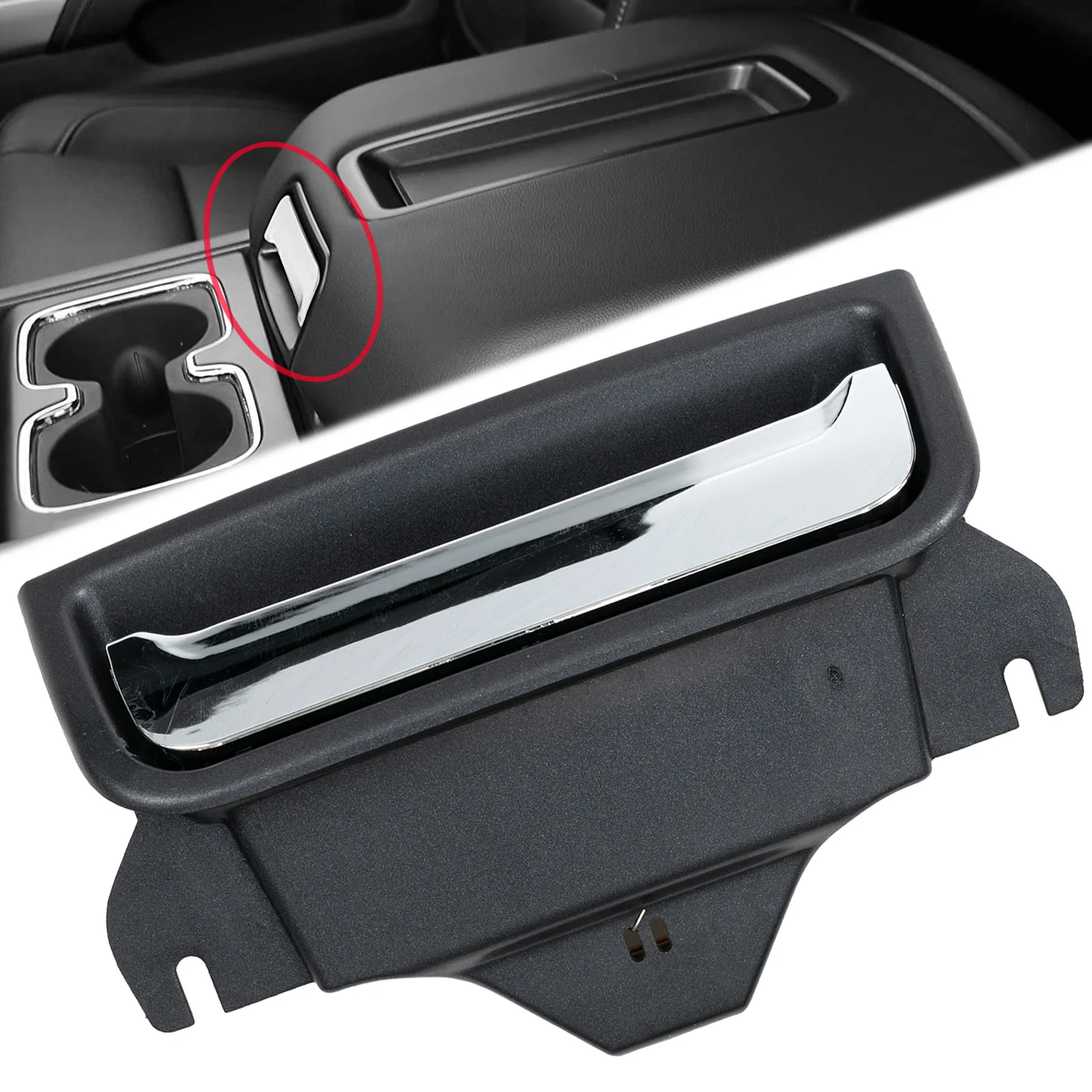 Car Chrome Black Center Console Latch Handle Plate Lid For Chevrolet Suburban Tahoe 2015 2016 2017 - 2020 GMC Yukon Replacement