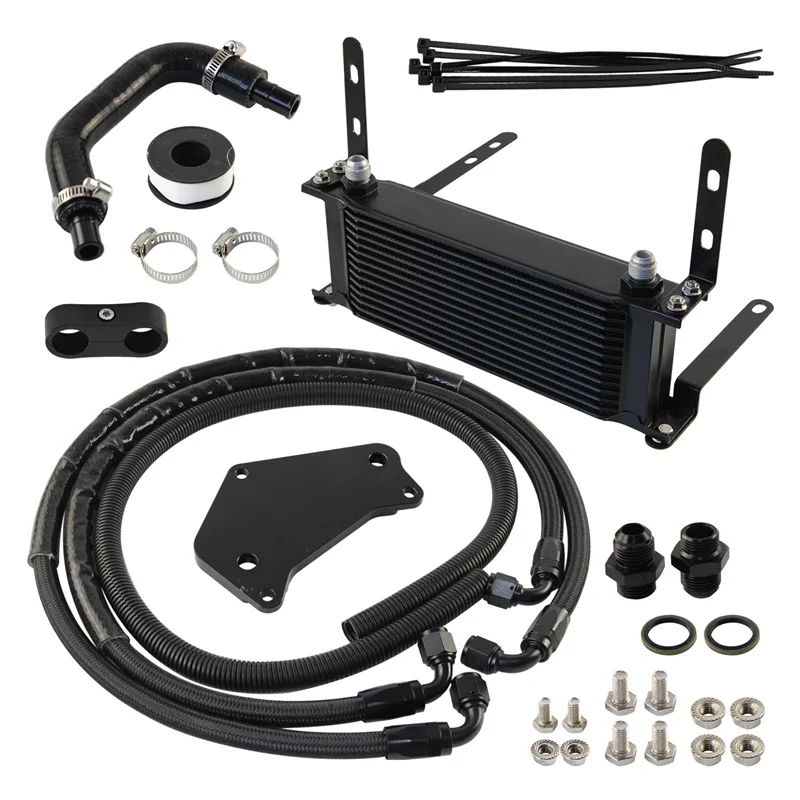 Oil Cooler With Adapter Plate Sandwich Kit Transmission 14 Rows AN8 Gearbox For VW Audi Golf GTI /R MK5 MK6 VAG Aluminum Black
