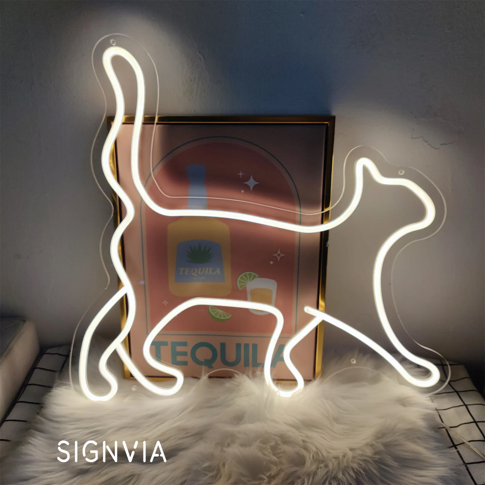 Neon Sign LED Cat Neon Light Night Sign Children's Bedroom Wall Decoration Creative Birthday Room Wall Decor Gift Neon Lamps USB