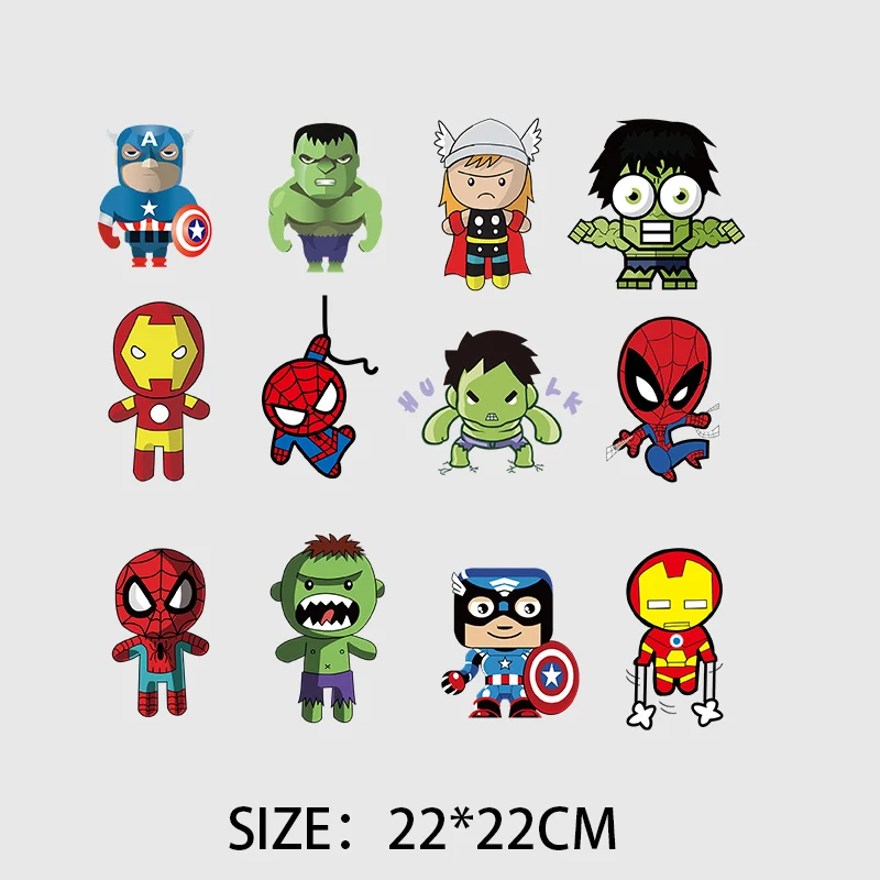 Marvel Spiderman Hulk Avengers Heat Transfer Stickers Patches for Clothing Men Kids DIY T-shirt Hoodies Accessory Custom Decor