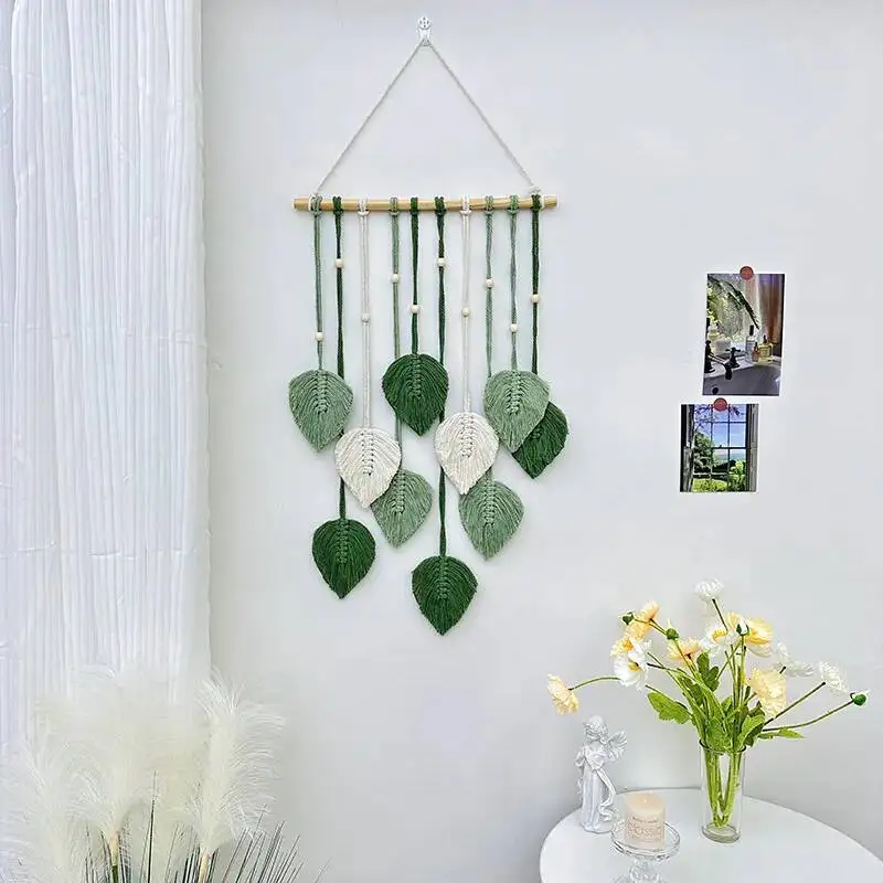Nordic Woven Leaf Design Wall Hanging Tapestry Tassel Pendant Bedroom Background Wall Hanging Wall Carpet Room Decoration