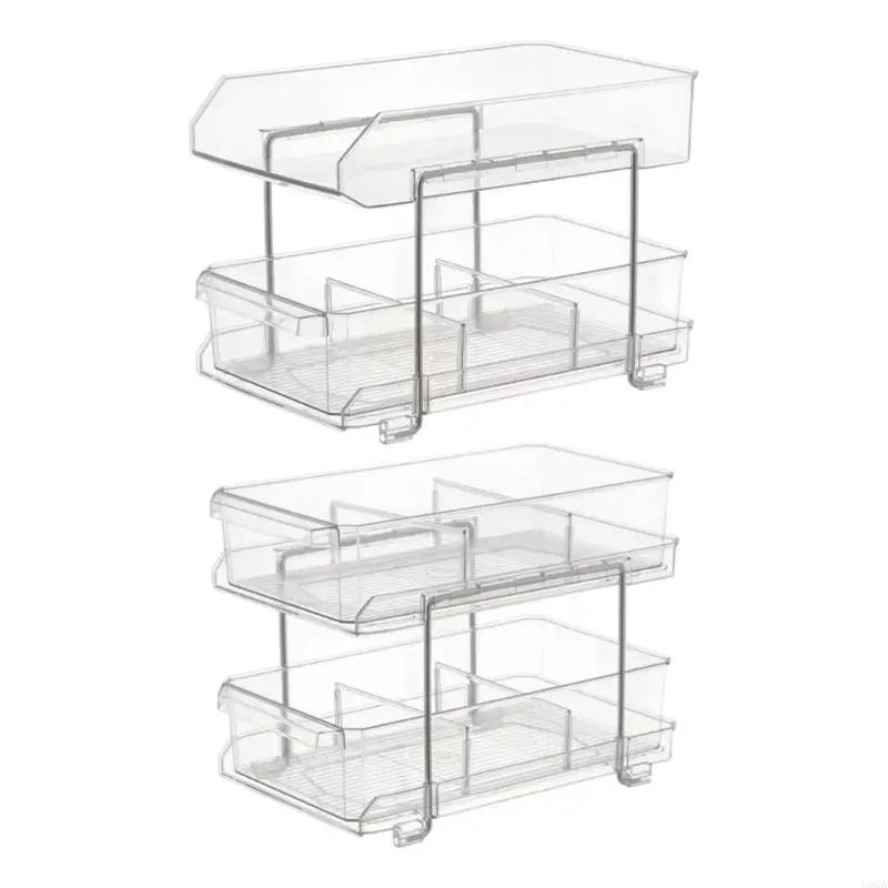 Slide Out Clear Storage Container With Dividers 2 Tiers Kitchen Bathroom Rack