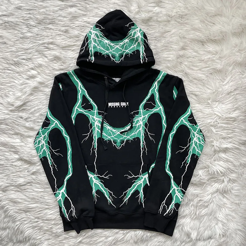 Reflective Lightning Hoodie Missing since Thursday Streetwear Sweatshirt Straight Cut Spring Autumn Youth Fashion Hooded Swea...